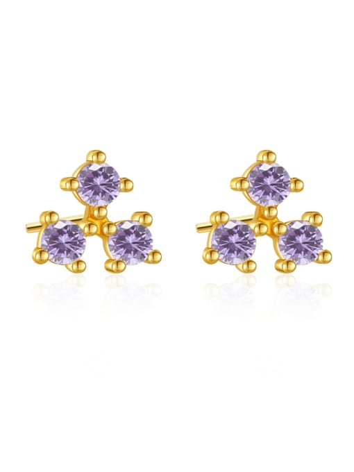 18K gold [purple stone] 925 Sterling Silver Cubic Zirconia Geometric Dainty Stud Earring